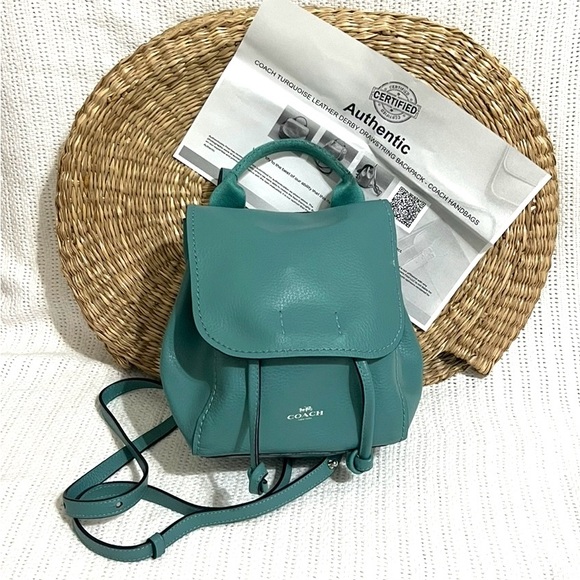 Coach Derby Teal Turquoise Leather Backpack - Picture 1 of 8